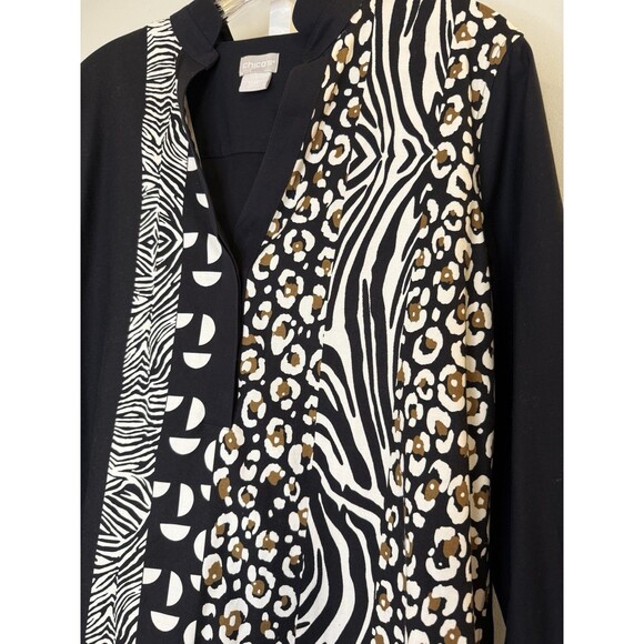Chico’s No-Iron Tunic Top 1 (8 M) Black Animal Print Mix Zebra Leopard Stretch - Picture 8 of 8